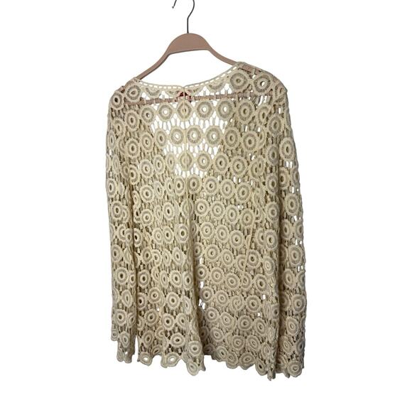 Toffee Apple Cardigan Large Crochet Open Knit Sheer Sweater Cream Boho Beige - Picture 4 of 5